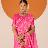Laxmipati Ruchi Pink Chiffon Embroidered Saree