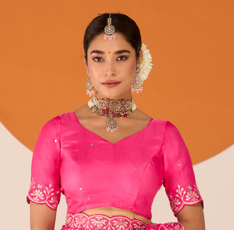 Laxmipati Ruchi Pink Chiffon Embroidered Saree