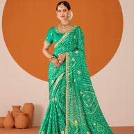 Laxmipati Ruchi Green Chiffon Embroidered Saree