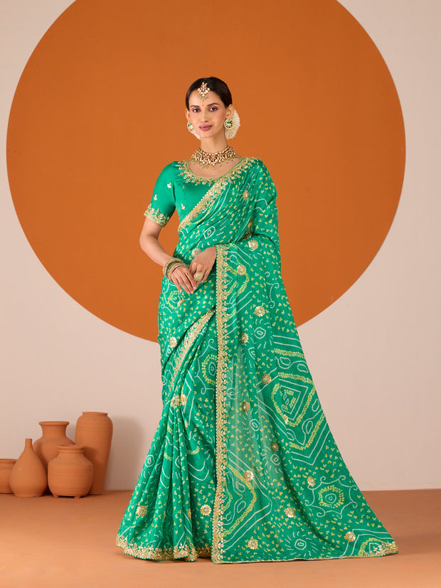 Laxmipati Ruchi Green Chiffon Embroidered Saree