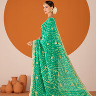 Laxmipati Ruchi Green Chiffon Embroidered Saree