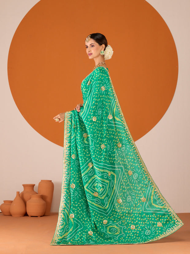 Laxmipati Ruchi Green Chiffon Embroidered Saree