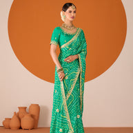 Laxmipati Ruchi Green Chiffon Embroidered Saree
