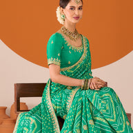 Laxmipati Ruchi Green Chiffon Embroidered Saree