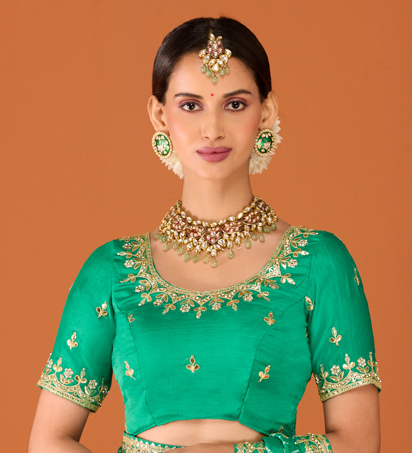 Laxmipati Ruchi Green Chiffon Embroidered Saree