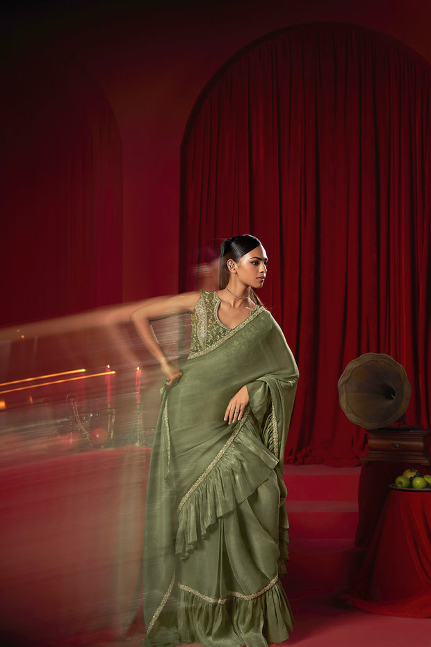 Green Ready To Wear Saree