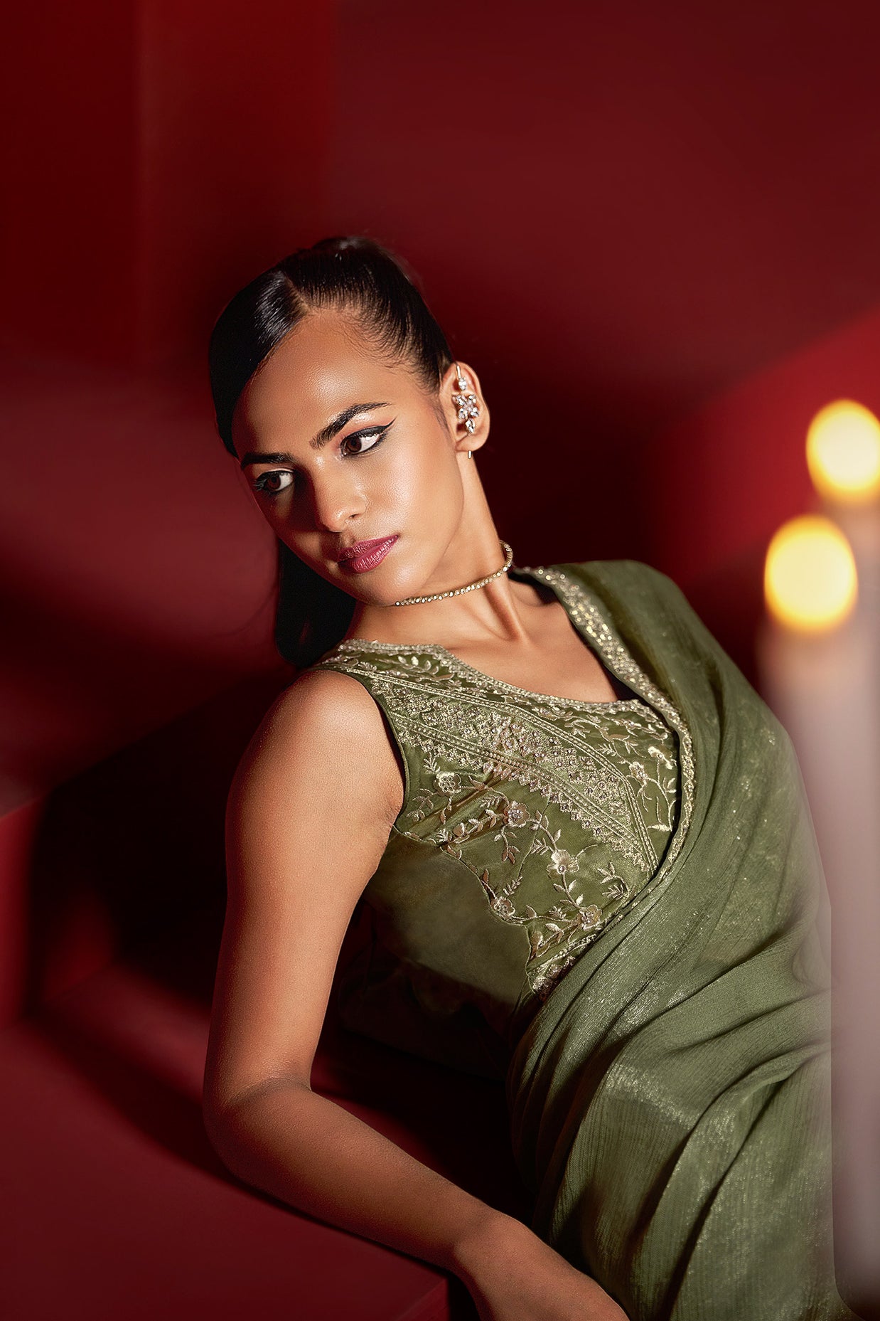 Green Pre Stitched Saree