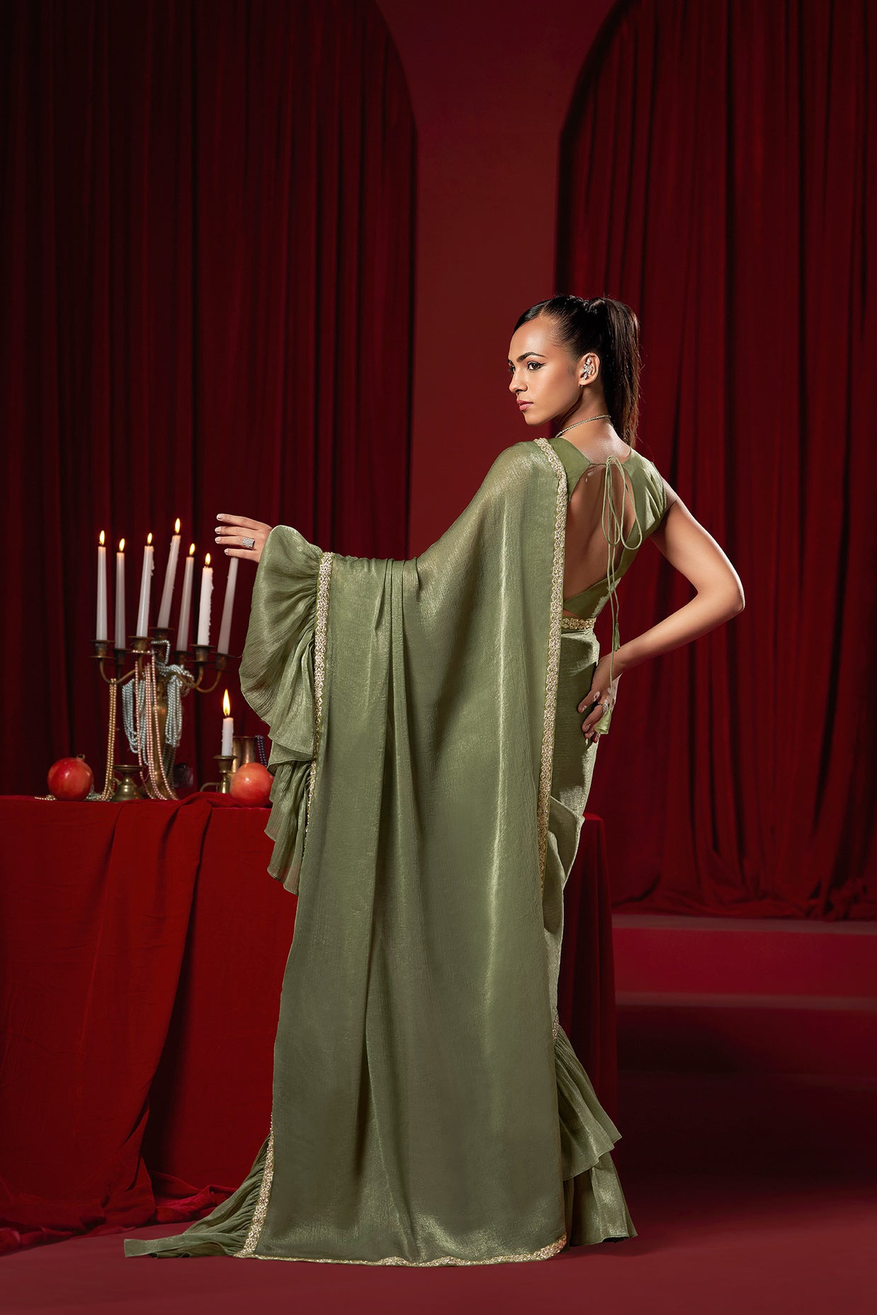 Green Saree With Fancy Blouse Design