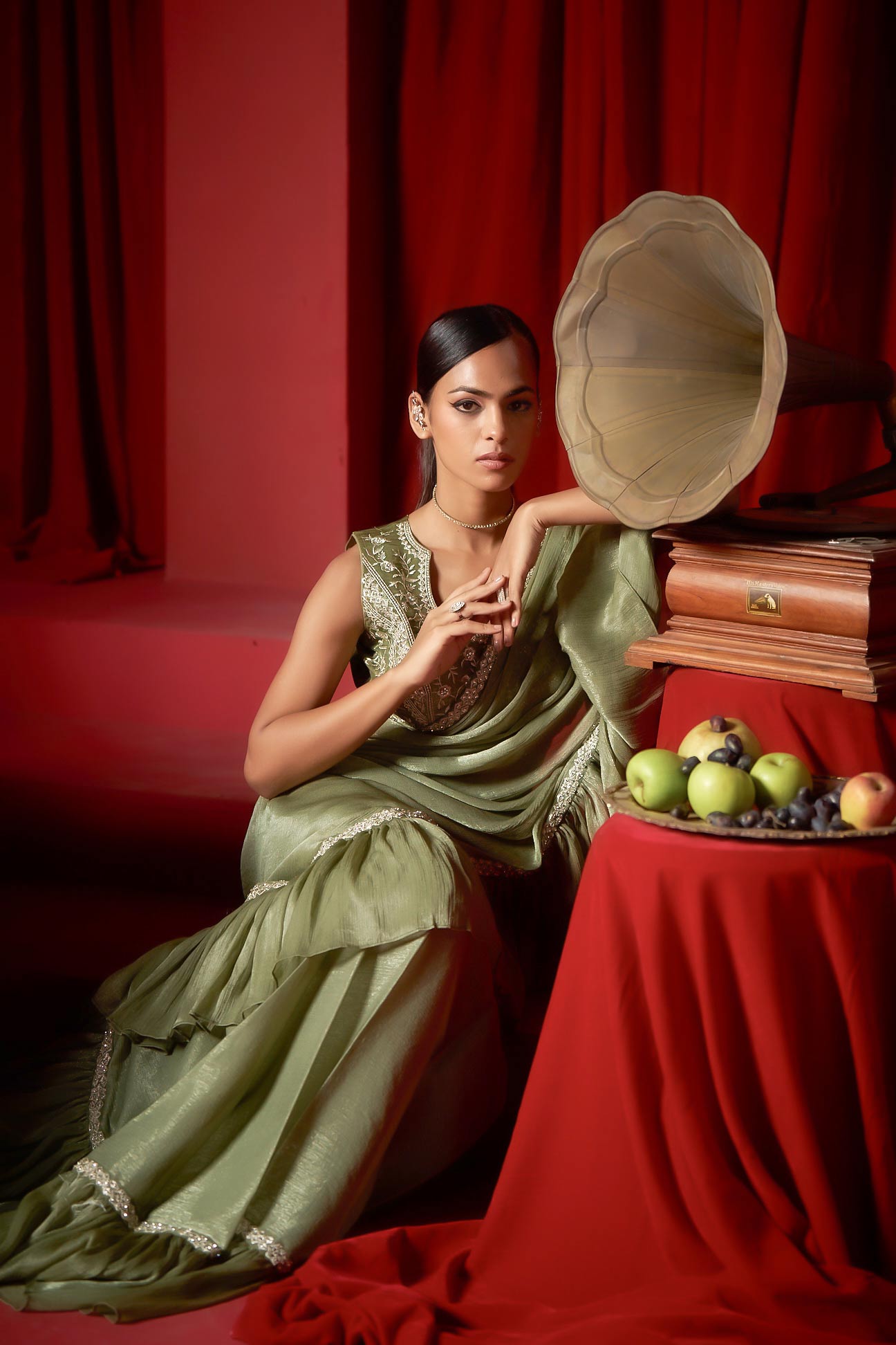 Green Saree With Fancy Blouse Design