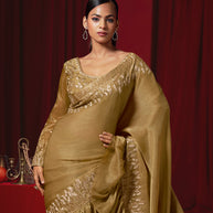 Golden Fancy Blouse Saree