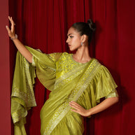 Green Ready To Wear Saree Green