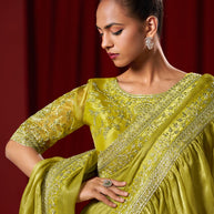 Green Pre Stitched Saree