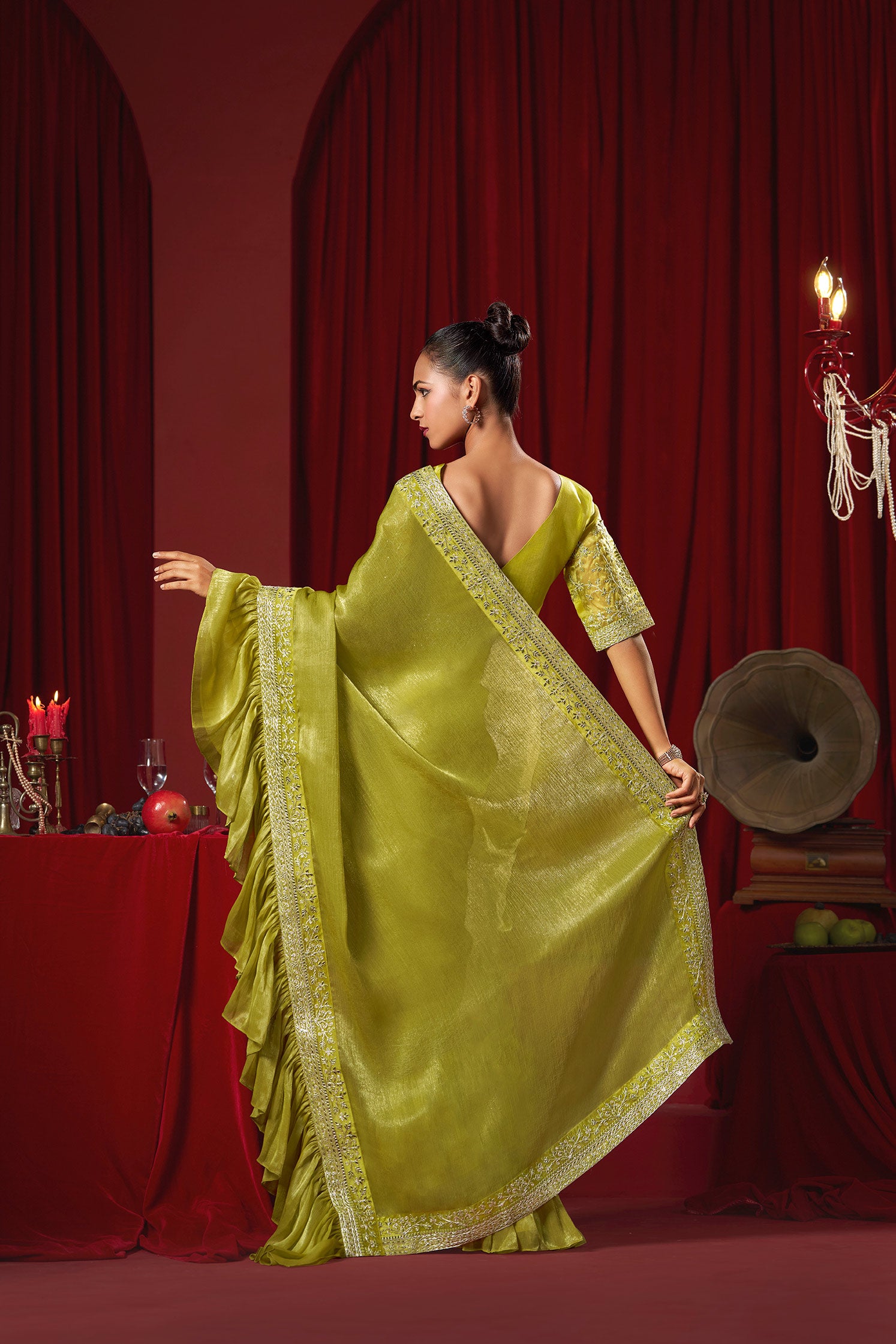 Green Party Wear Rtw Saree