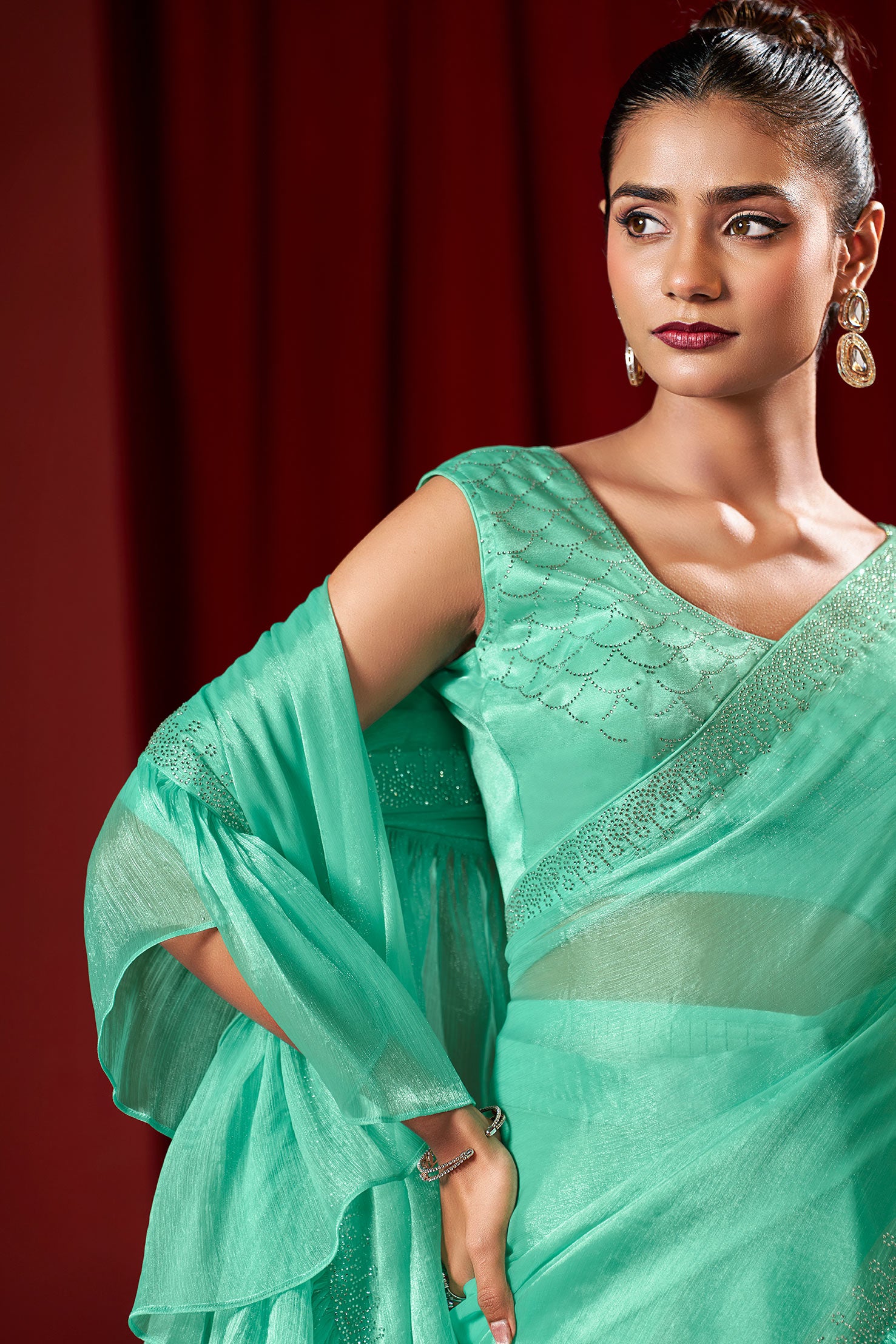 Green Designer Party Wear Saree
