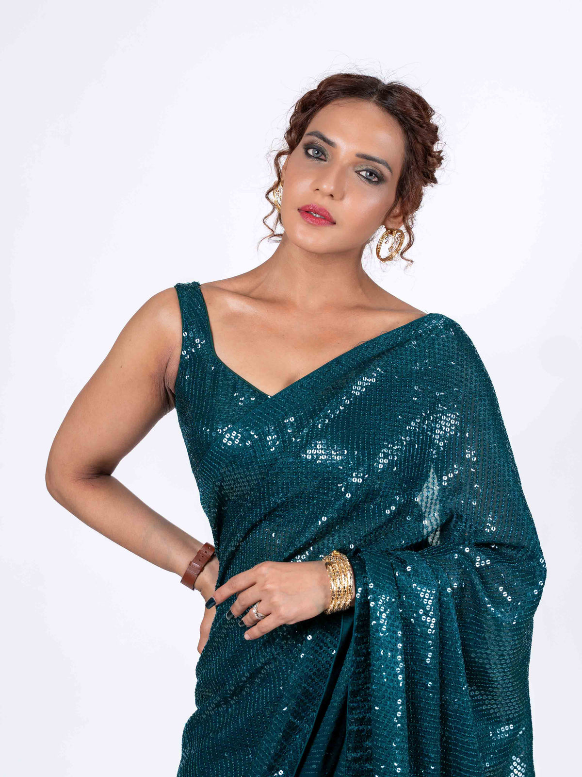 Laxmipati Ready to Wear Blue Georgette Embroidered Saree