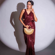 Maroon sequin embroidered georgette saree party wear
