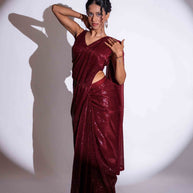 Maroon sequin embroidered georgette saree festive wear
