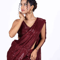 Maroon sequin embroidered georgette saree bridal wear
