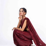 Maroon sequin embroidered georgette saree wedding wear

