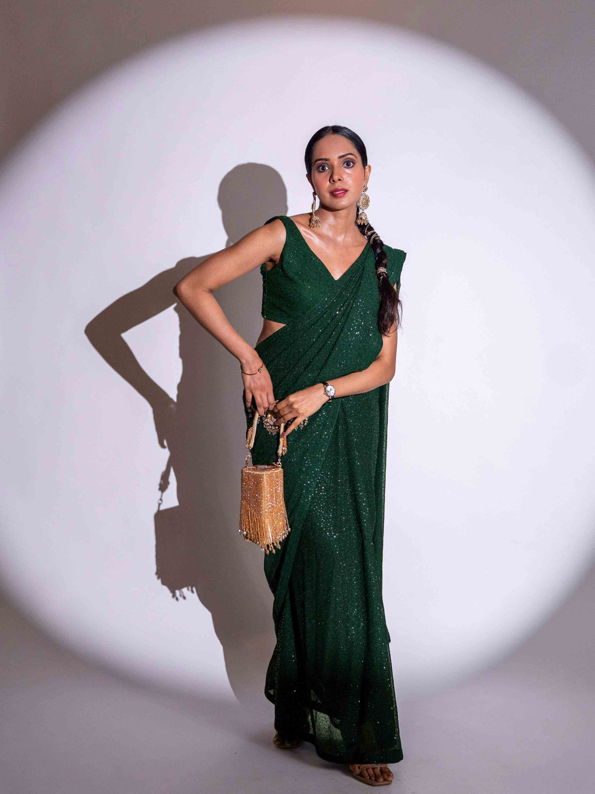 Laxmipati Ready to Wear Green Georgette Embroidered Saree