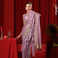 Purple Ready To Wear Saree With Sequence Stone Neck Embroidered Blouse
