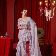 Laxmipati Ready to Wear Lilac Embroidered Georgette Saree