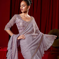 Laxmipati Ready to Wear Lilac Embroidered Georgette Saree