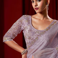 Laxmipati Ready to Wear Lilac Embroidered Georgette Saree