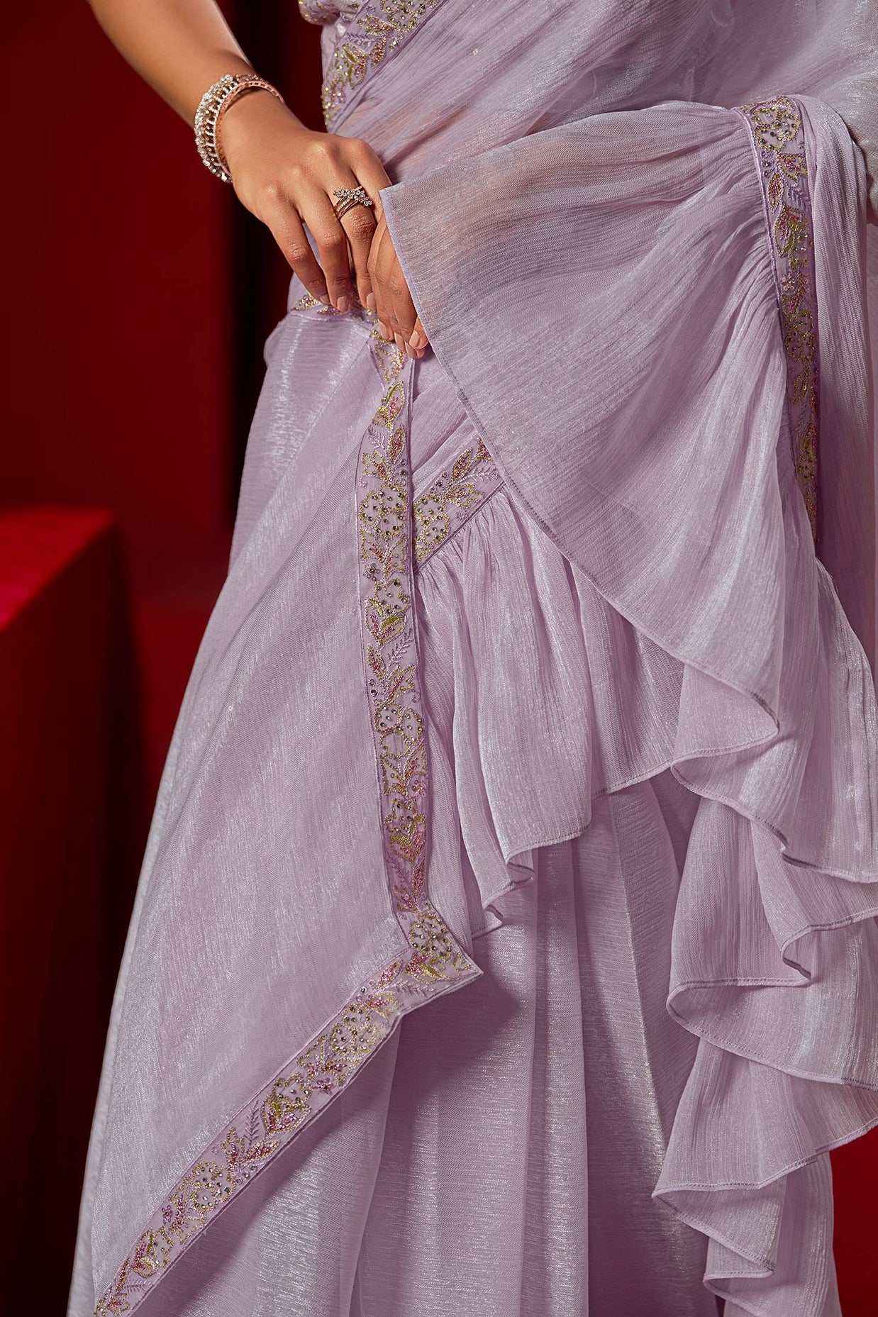 Laxmipati Ready to Wear Lilac Embroidered Georgette Saree
