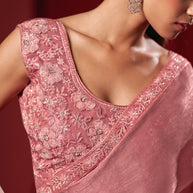 Cherry Pink Saree With Embroidered Blouse