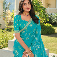 Teal Elegance Chiffon Printed  Saree – Graceful & Flowing Drape - Rang Panchami