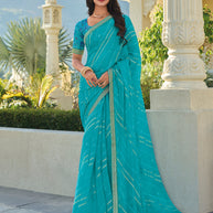 Blue Striped Chiffon Saree – Soft, Flowing & Stylish - Rang Panchami