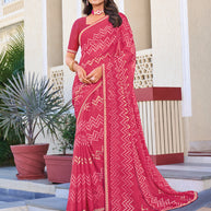 Pink Geometric Pattern Saree – Perfect for Casual - Rang Panchami