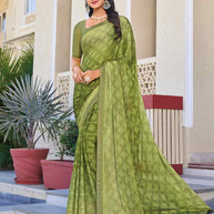 Green Chiffon Floral Printed Saree – Flowy, Beautiful & Timeless Appeal- Rang Panchami