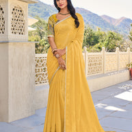 Mustard Chiffon Printed Saree – Elegant, Lightweight & Stylish - Rang Panchami