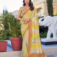 Multicolor Striped Chiffon Saree – Soft, Flowing & Trendy - Rang Panchami