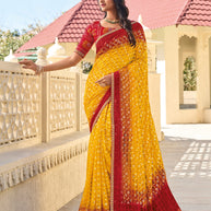 Mustard Printed Saree with Ombre Effect– Modern, Comfortable & Versatile- Rang Panchami
