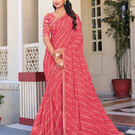 Peach Striped Chiffon Saree – Soft, Flowing & Trendy Look- Rang Panchami