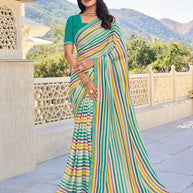 Multicolor Striped Georgette Saree – Soft, Flowing & Trendy- Rang Panchami