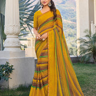 Mustard Printed Chiffon Saree – Ideal for Office & Daily Wear - Rang Panchami