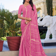 Pink Chiffon Printed Saree – Elegant, Lightweight & Graceful Drape - Rang Panchami
