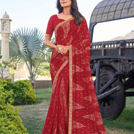 Red Geometric Pattern Chiffon Saree – Soft, Flowing & Stylish - Rang Panchami