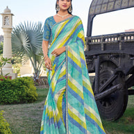 Multicolor Striped Chiffon Saree – Soft, Flowing & Stylish - Rang Panchami
