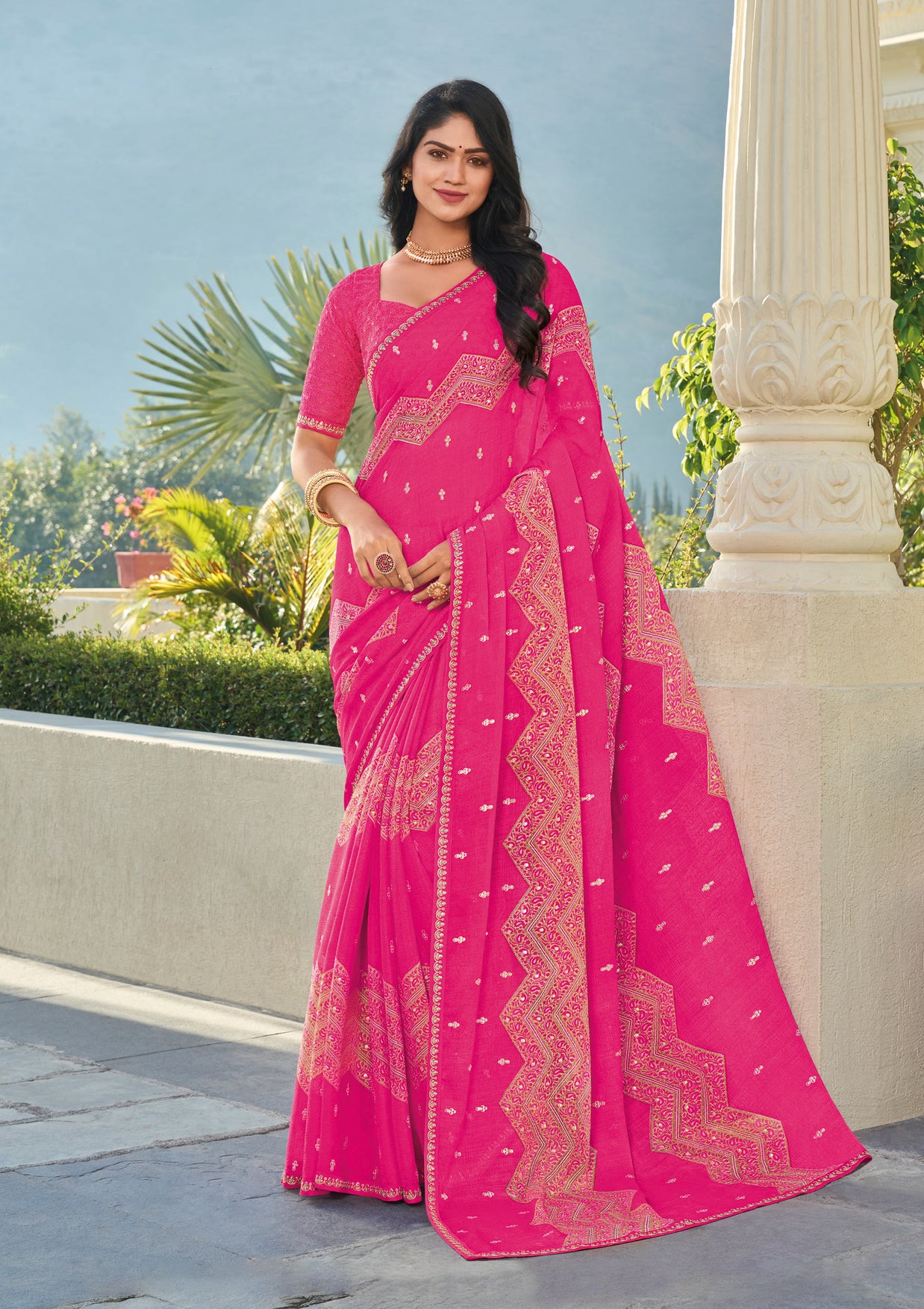 Pink Chiffon Saree – Lightweight, Flowing & Stylish Drape- Rang Panchami