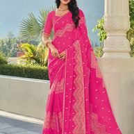 Pink Chiffon Saree – Lightweight, Flowing & Stylish Drape- Rang Panchami