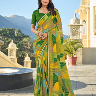 Multicolor Abstract Printed Chiffon Saree – Perfect for Casual & Office Wear- Rang Panchami