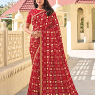 Red Printed Chiffon Saree – Ethereal, Soft & Comfortable- Rang Panchami