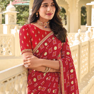 Red Printed Chiffon Saree – Ethereal, Soft & Comfortable- Rang Panchami
