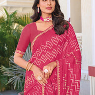 Pink Geometric Pattern Saree – Perfect for Casual - Rang Panchami