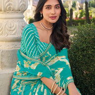 Turquoise Blue Chiffon Saree with Floral Prints – Soft & Stylish - Rang Panchami